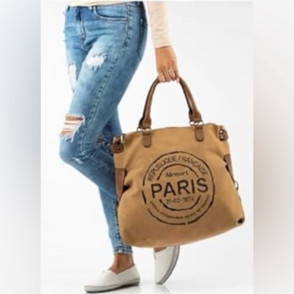 Paris Canvas Large Two Way Tote NEW - Picture 2 of 10